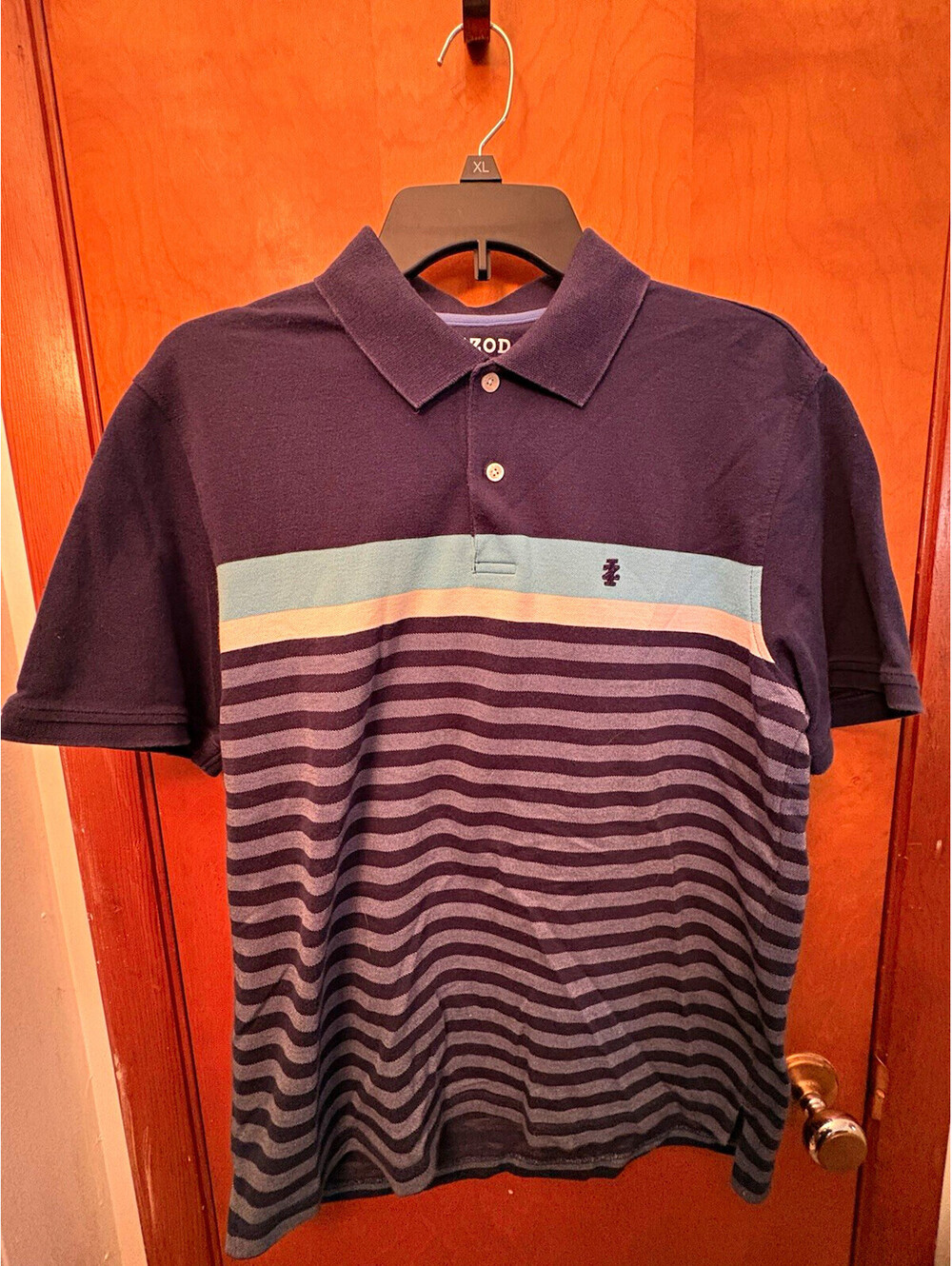 IZOD Men’s Striped Polo Shirt – Navy Blue – Size Medium